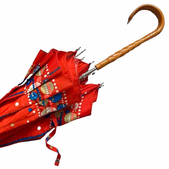 Vintage Umbrella Geo Pattern Bakelite Handle 60s 70s Mid Century Umbrella - Picture 7 of 8